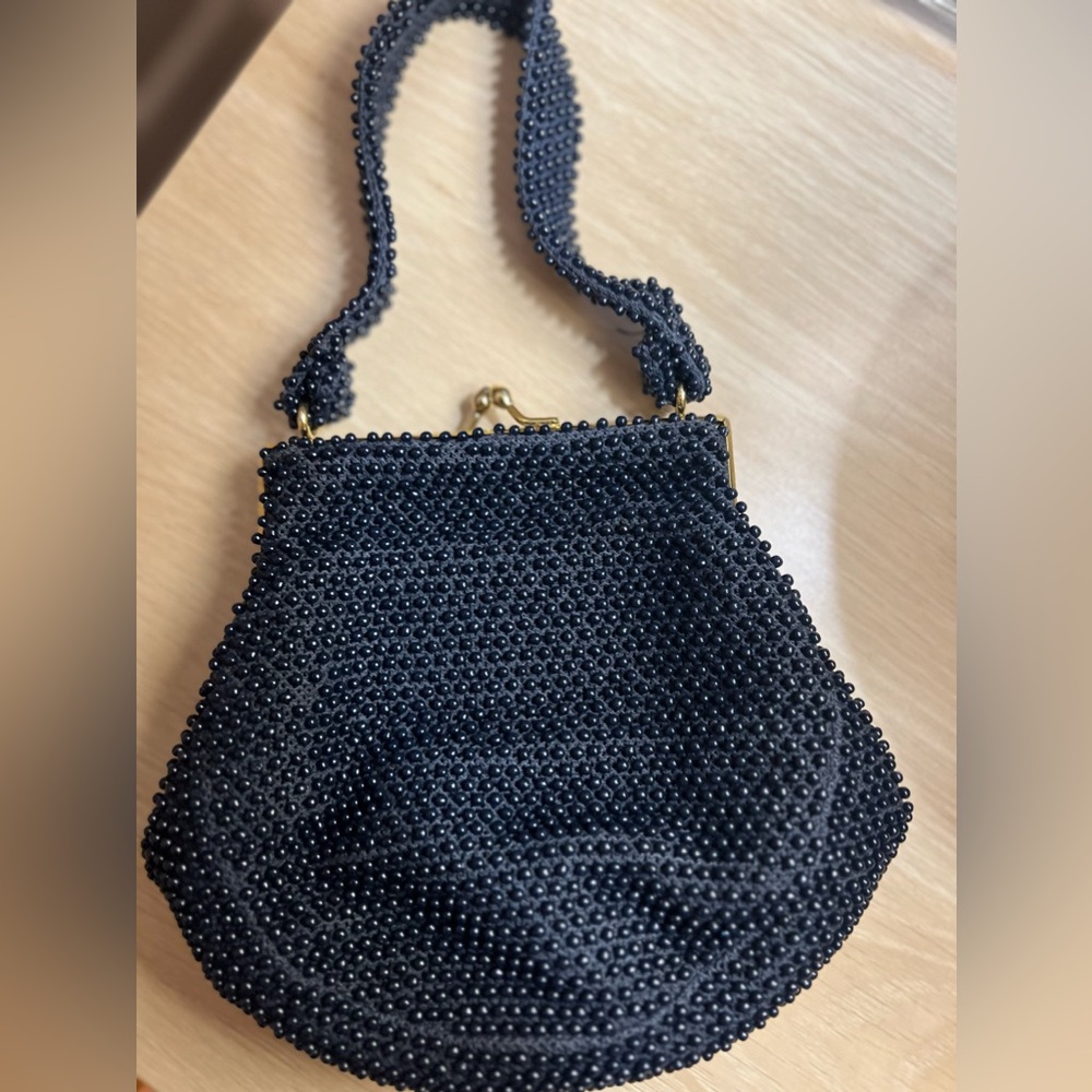 Vintage Corde Bead by Lumured Black Beaded Handbag 50s